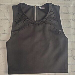 Sparkle & Fade Large Crop Top Shirt Black‎ Cut Out Full Zip Back Juniors